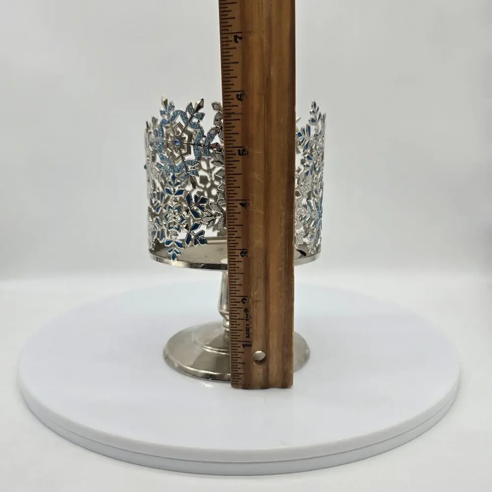 Bath & Body Works Jewels Snowflakes Pedestal 3 Wick Candle Holder Silver & Blue